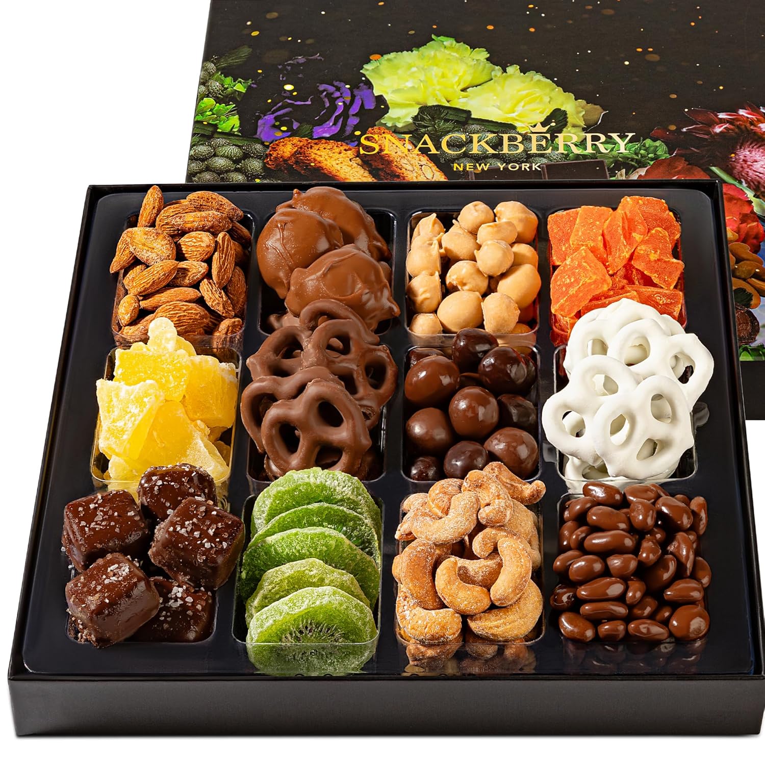 Premium Chocolate & Dried Fruit Gift Box – Gourmet Chocolate-Covered Treats & Dried Fruit Sampler – Great for Holidays, Birthdays, & Special Occasions