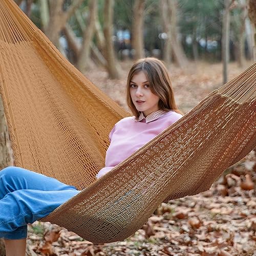 Miniatura 2 de PNAEUT Hamaca maya, hamaca tejida a mano XL gruesa de cuerda suave para exteriores e interiores, capacidad máxima de 600 libras, correas de árbol y