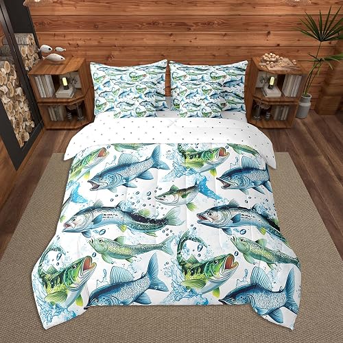 Feelyou Rustic Fish Comforter Set with Sheets 7 Piece Queen Size