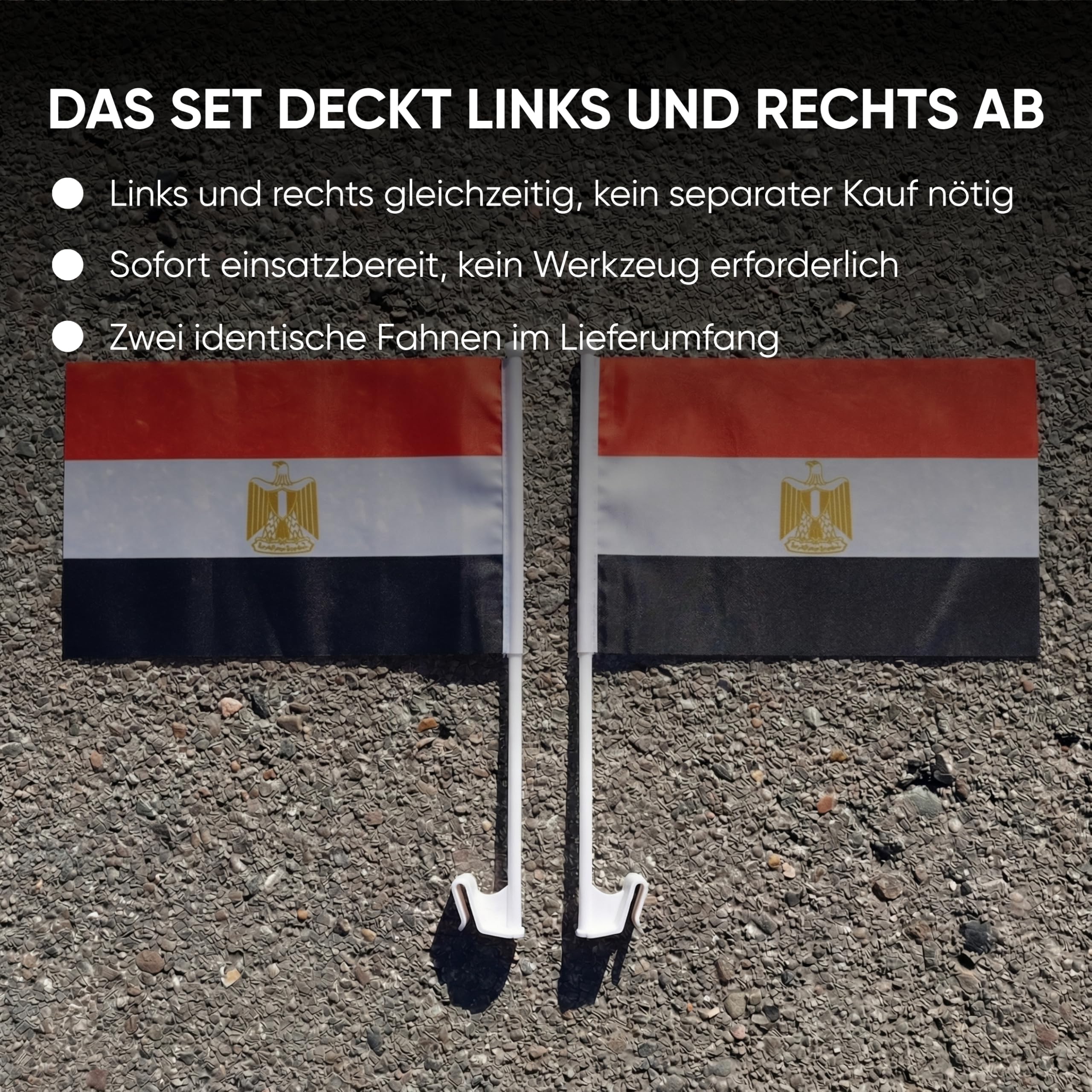 2er Set Auto Fahne Ägypten - Autofahnen Ägyptische Flagge 30 x 45 cm, Fußball Fanartikel, WM & EM, Länderflagge Ägypten