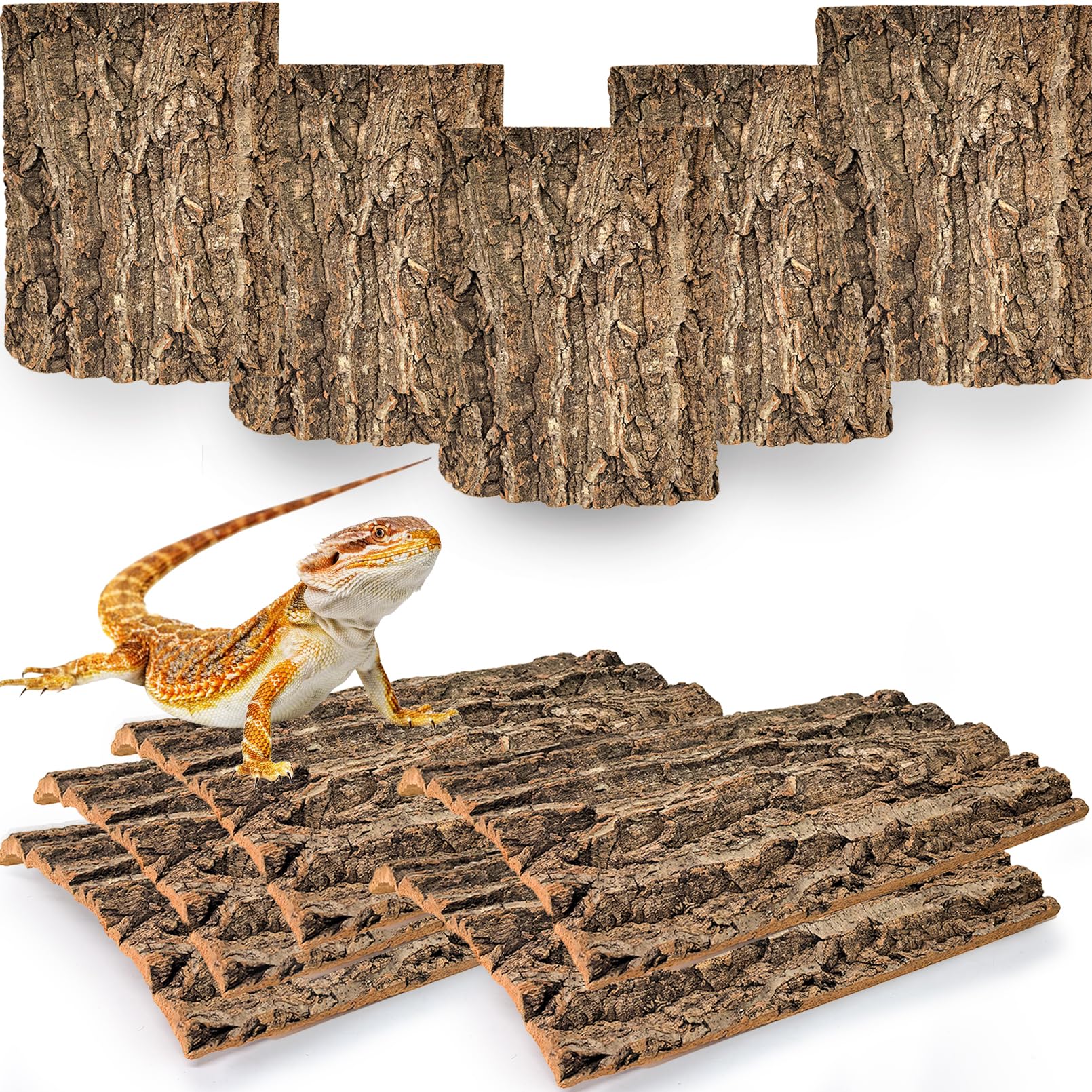 Hamiledyi Cork Terrarium Background 11.8x7.9in 10PCS Natural Reptile Cork Bark Flats Terrarium Board Bearded Dragon Climbing Wall Mat Tank Decor for Lizard Chamelon Snake Turtle Spider Crested Gecko
