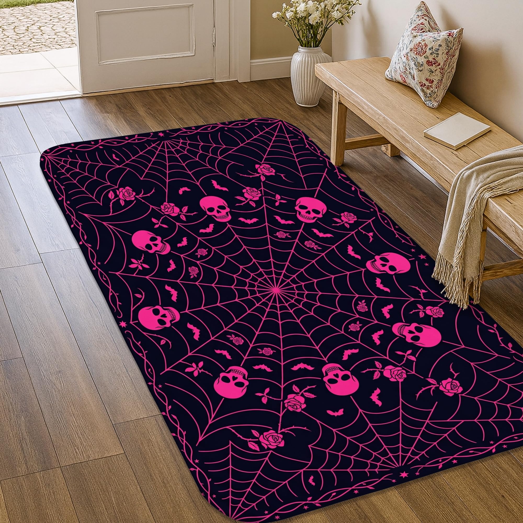 Alfombra de calavera suave antimanchas para evitar suelos fríos y sucios en baño y lavandería