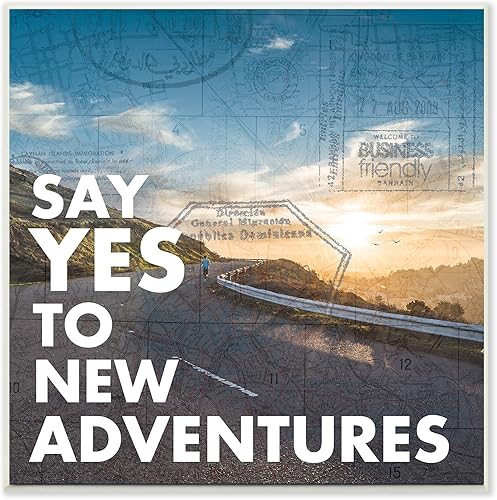 Stupell Home Décor Say Yes To New Adventures - Placa de pared tipo tipografía, 12 x 0.5 x 12, fabricada con orgullo en Estados Unidos