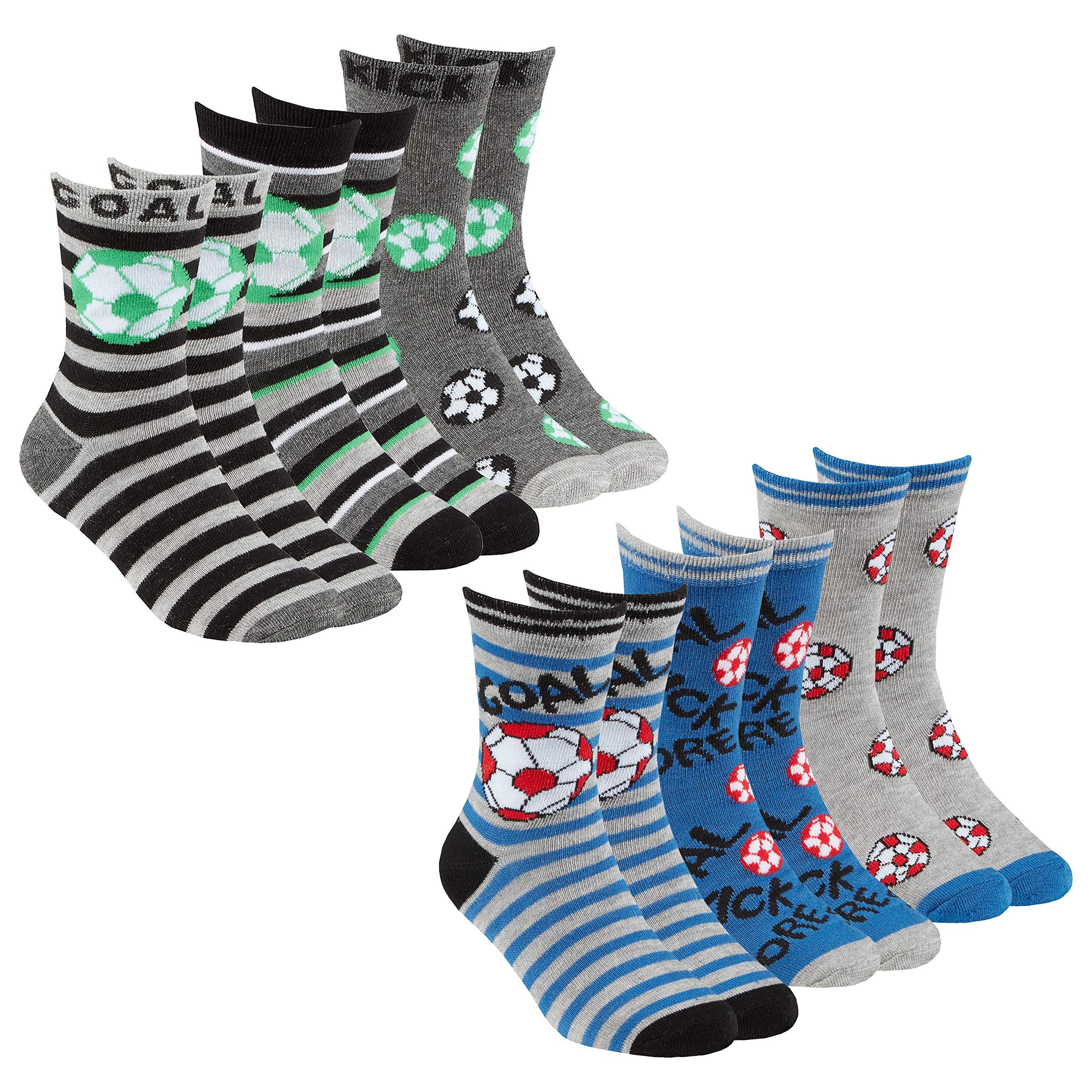 Metzuyan Boys Bamboo Socks Trainer Liners Crew Socks Novelty Cartoon Football Blue Grey 6-8.5