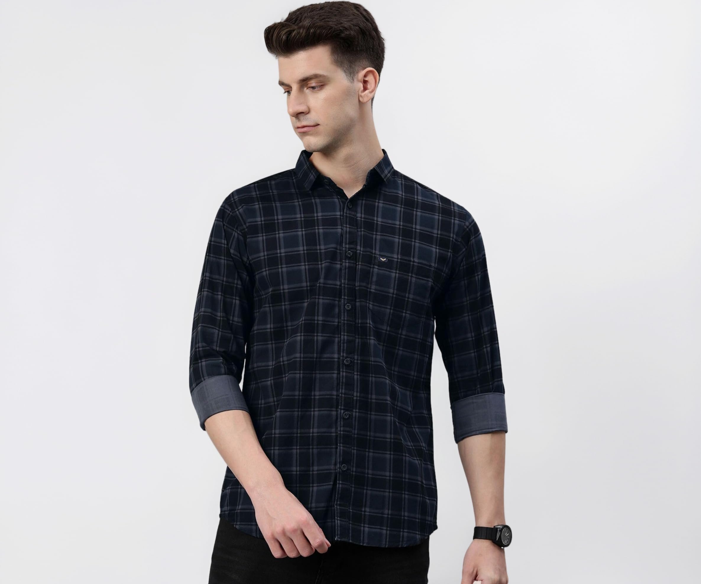Majestic Man Men Small Checkered Slim Fit Cotton Casual Shirt
