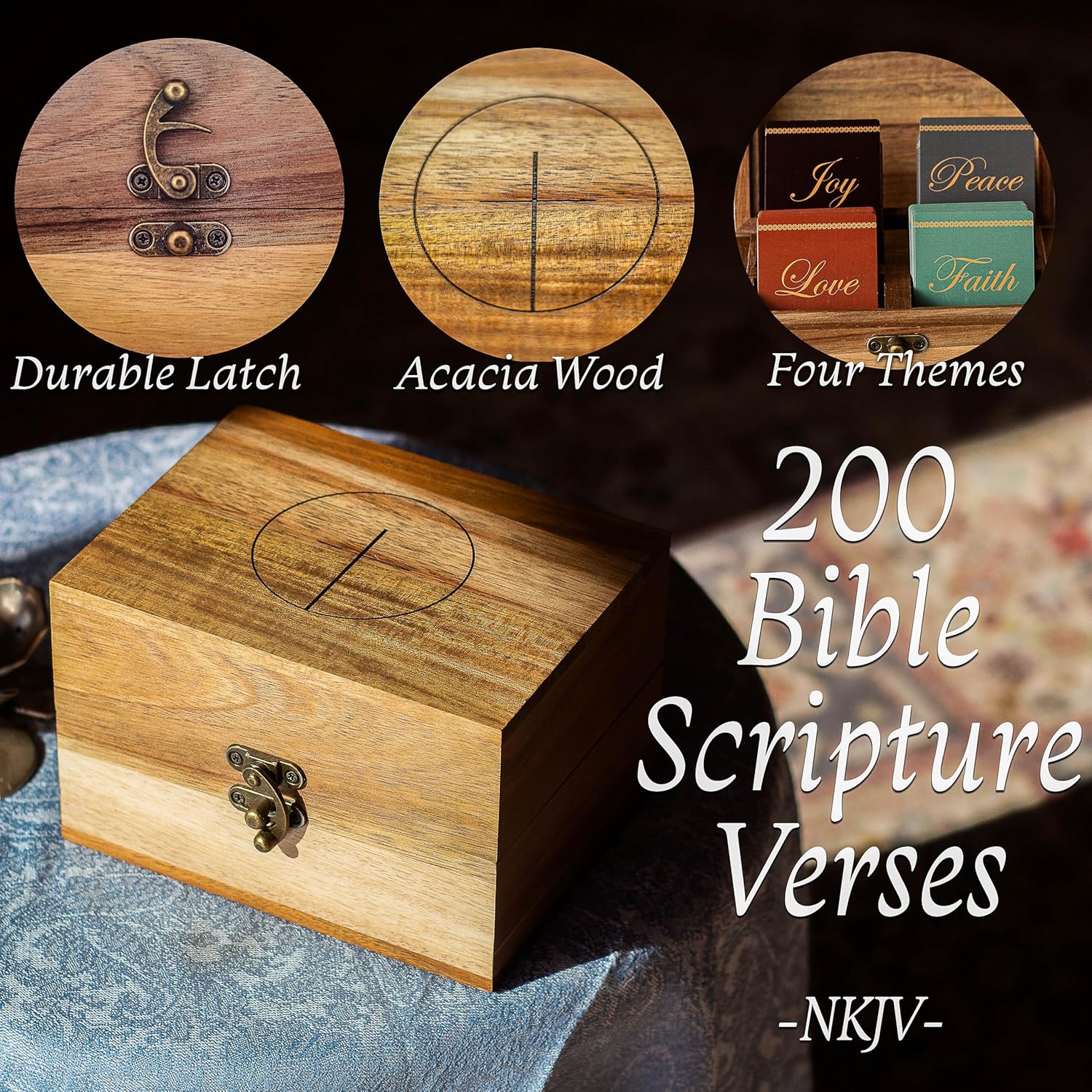 Christian Gifts for Women and Men, Bible Verse Box with 200 Inspirational Prayer Scripture Cards, Spiritual Faith Religious Gift for Baptism and Communion