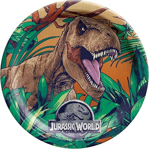 Miniatura 2 de Jurassic World Paquete de suministros para fiestas sirve 16 platos y servilletas T-Rex de 9 pulgadas con velas de cumpleaños (paquete para 16)