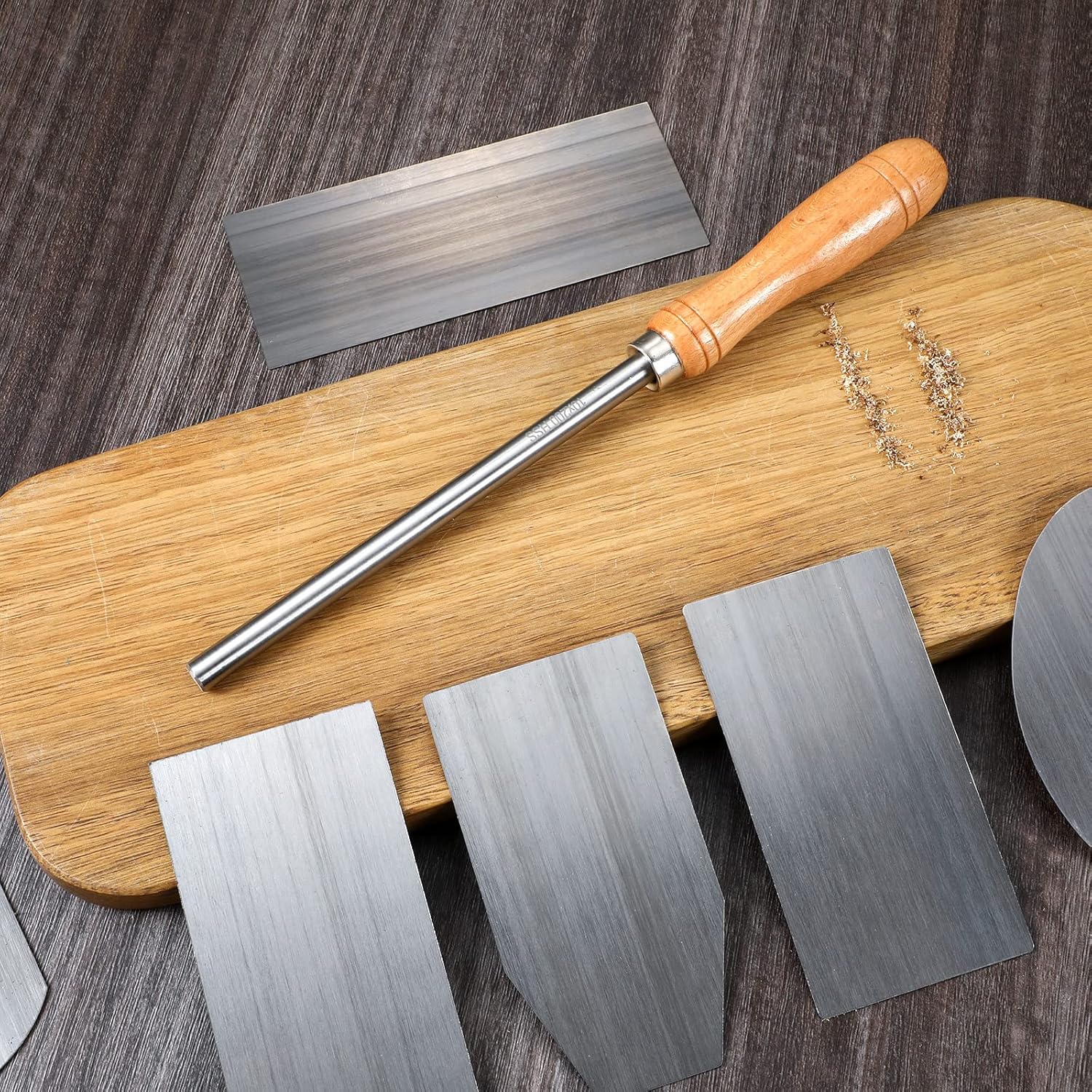 Therwen Card Scraper Burnisher and 6 Pcs Cabinet Scraper Set for Woodworking Card Woodworking Burnishing Tool Include 3 Rectangle 1 Gooseneck and Curved 1 Beveled Hand(Silver)