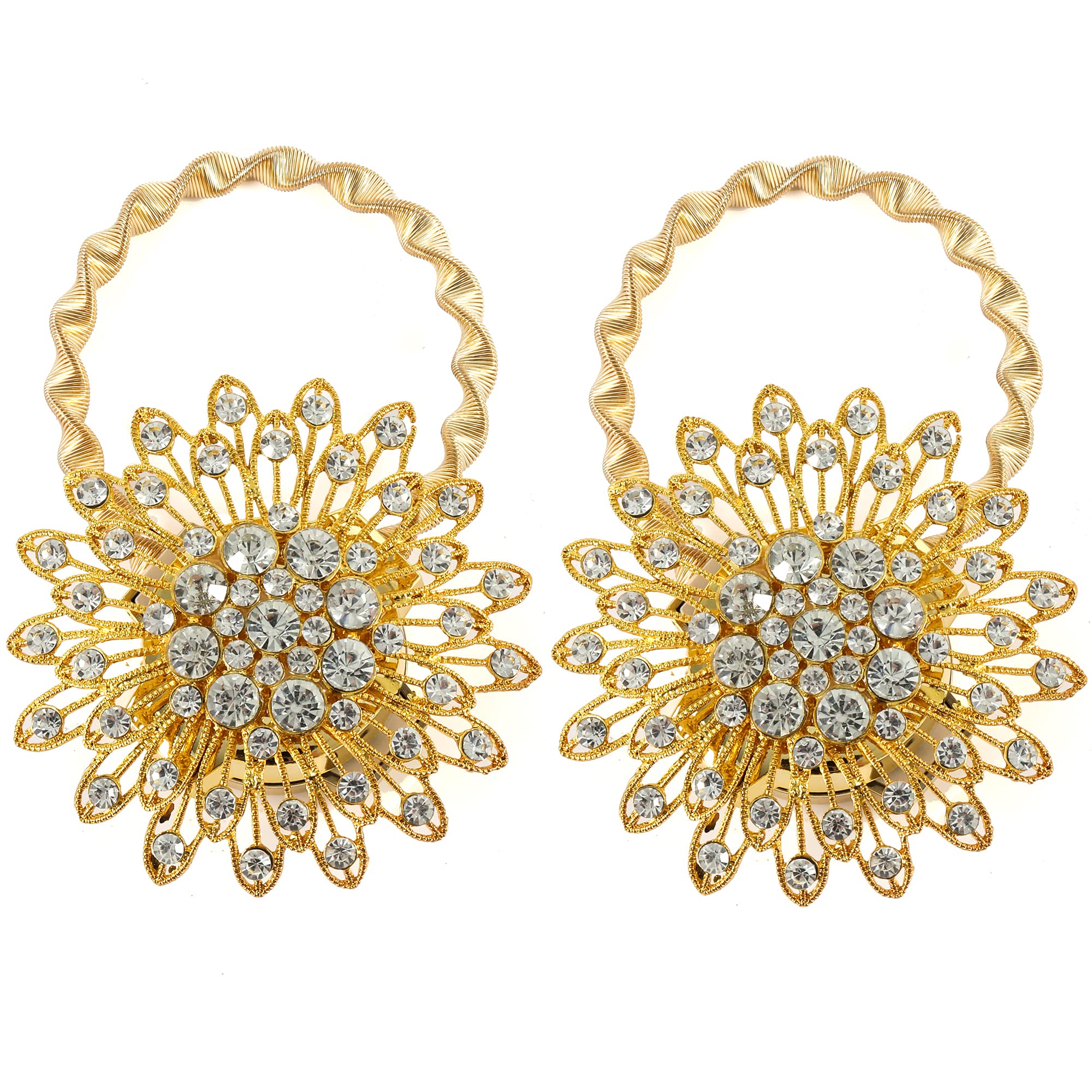 Magnetische Vorhang-Raffhalter Mit Glitzer-Blumen – Dehnbares Federdrahtseil, 2 Stück, Bronze – Kein Bohren Nötig!