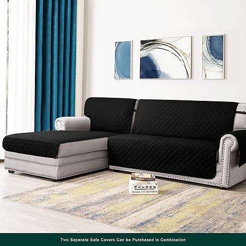 Vista 162 de Chun YI. - Funda reversible para sofá, funda para sillón, fácil de instalar, lavable, cubiertas para sala de estar. Negro