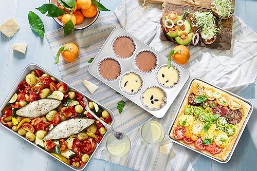 Miniatura 5 de TeamFar Juego de 8 utensilios para hornear de acero inoxidable, moldes para horno tostador para hornear, molde para lasañacuadradoredondo, molde