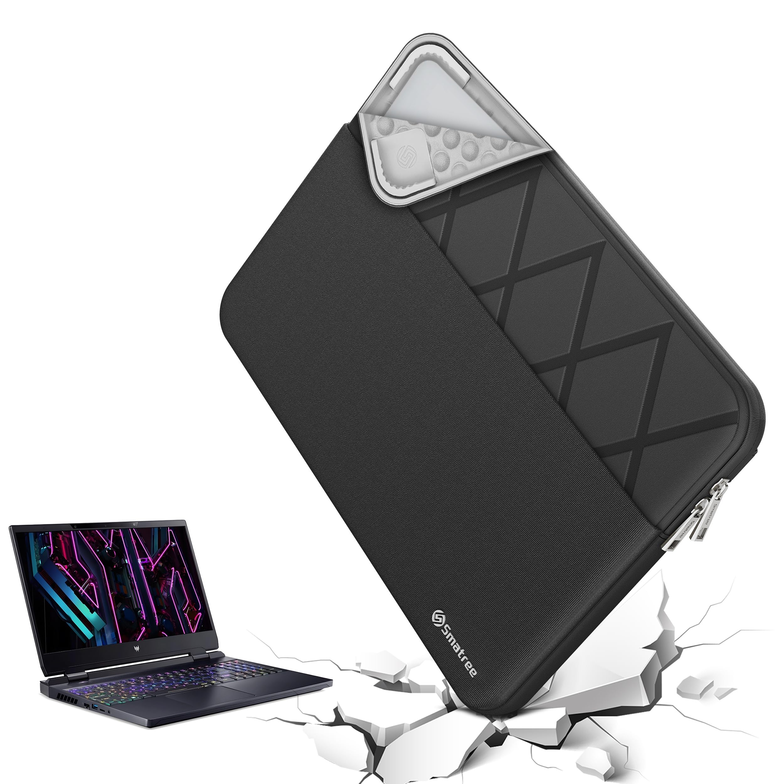 Smatree Pokrowiec na laptopa 40.6 cm Acer Predator Helios 16 gamingowy laptop, etui na komputer z kieszenią na akcesoria, zamek błyskawiczny YKK, opatentowany projekt Super-Corner (E651)