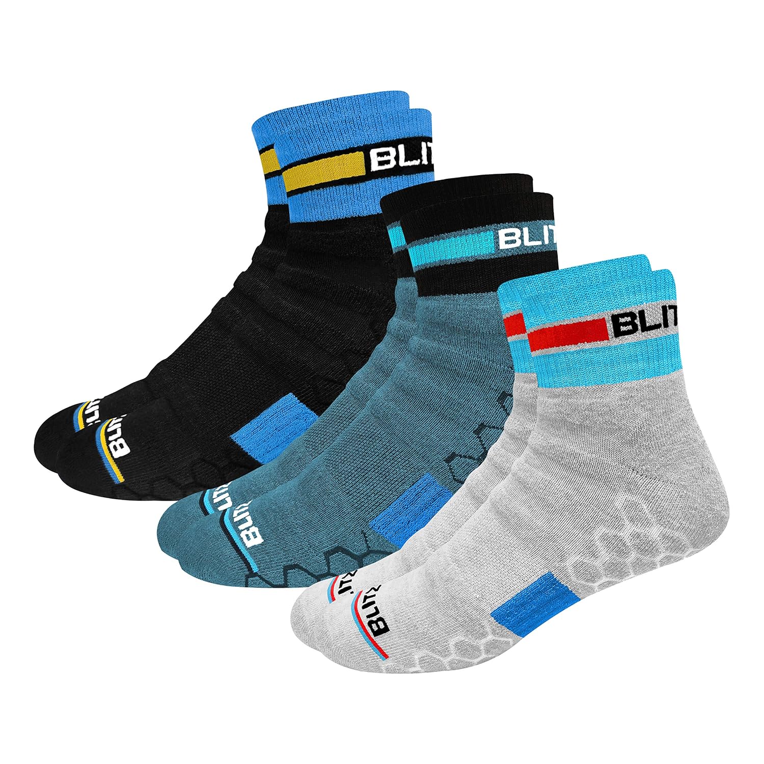 BLITZSOX Hi-Tech Performance Sports Socks for Men (Badminton, Running, Gym & Indoor Training), Pack of 3 BLITZSOX Hi-Tech Performance Sports Socks for Men (Badminton, Running, Gym & Indoor Training), Pack of 3