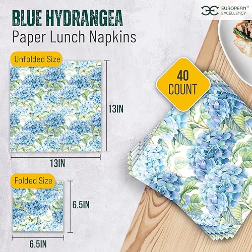 Miniatura 36 de Servilletas florales azules BLUE HYDRANGEA Servilletas de papel de cóctel 40 piezas, servilletas florales, servilletas de hortensia, servilletas