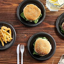 PLASTICPRO 800 PCS Black Plastic Plates Light Weight 7 Inch Plastic Dinner Dessert Appetizer Plates Black Plates Disposable for Party and Wedding