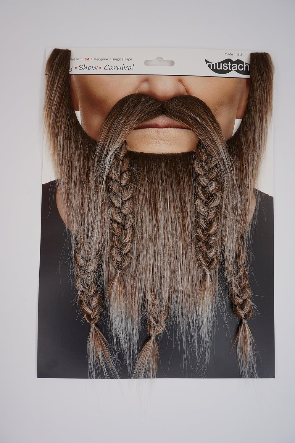 Mustaches Self Adhesive, Novelty, Viking Dwarf Fake Beard, False Facial Hair, Costume Accessory for Adults, Brown with Gray Color