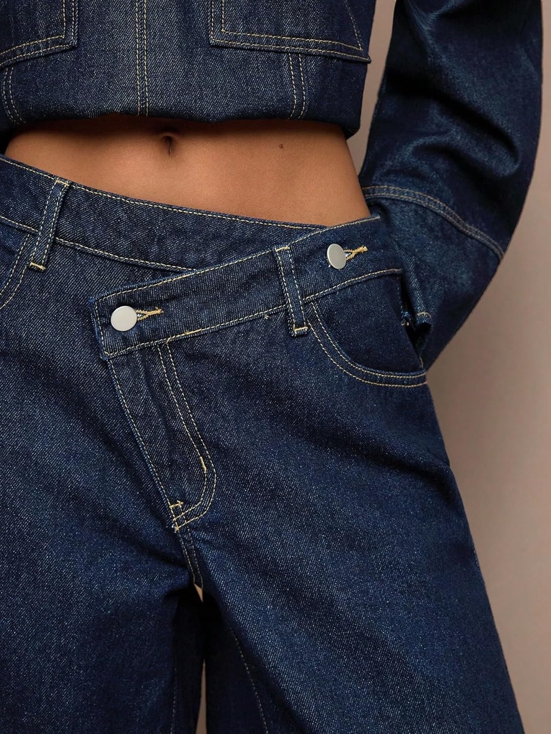 Baggy Jeans Women, Asymmetric Waist Wide Leg Jeans,Business Pants