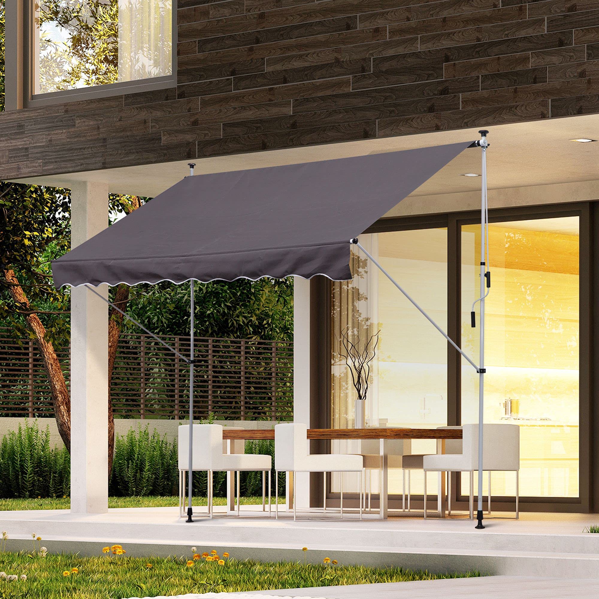 Outsunny Balcony 3 x 1.5m Manual Adjustable Awning DIY Patio Clamp Awning Canopy Retractable