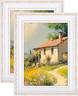 eletecpro 5x7 Vintage Picture Frame, Glass Cover, White, 2-Pack