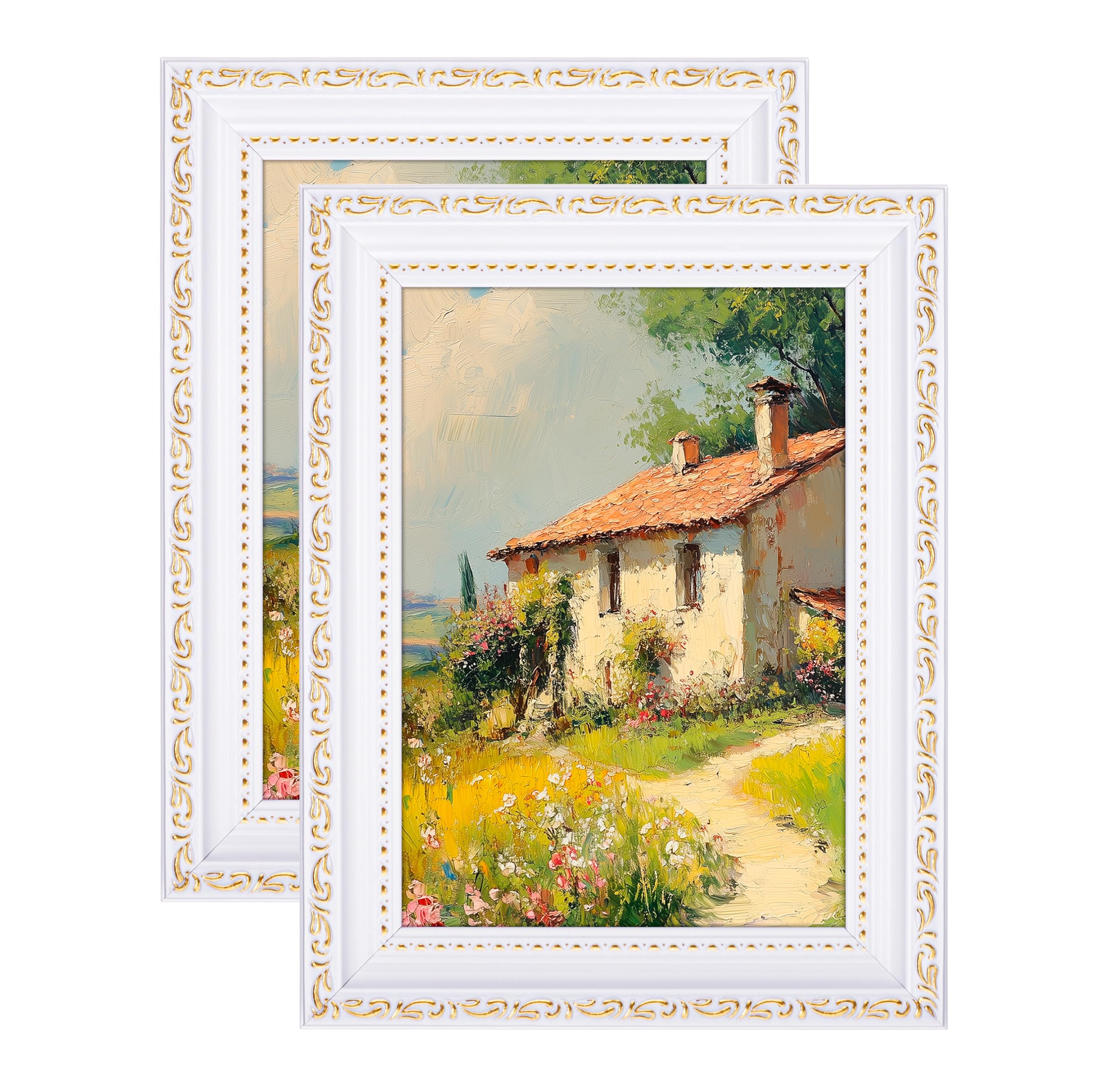 eletecpro 5x7 Vintage Picture Frame, Glass Cover, White, 2-Pack