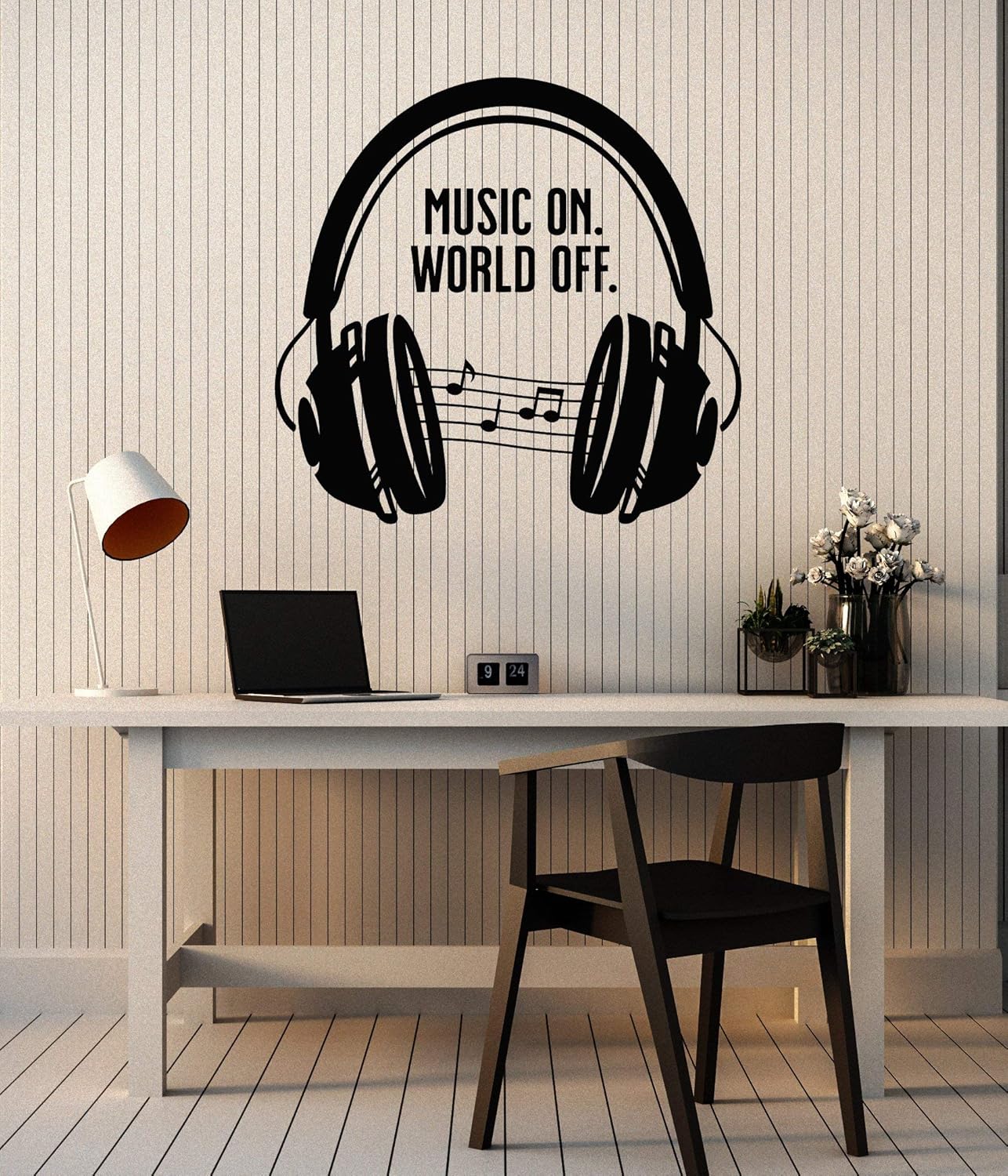WallStickers4ever Vinyl Wall Decal Teen Music Headphones Song Singer Musical Notes Stickers Mural Large Decor (g2333) Black
