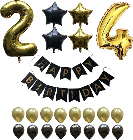 24eme Fete D Anniversaire Ballons Kit 24 Ans ay Dore Numero Ballons Decoration De Joyeux Anniversaire Banniere Amazon Fr Cuisine Et Maison