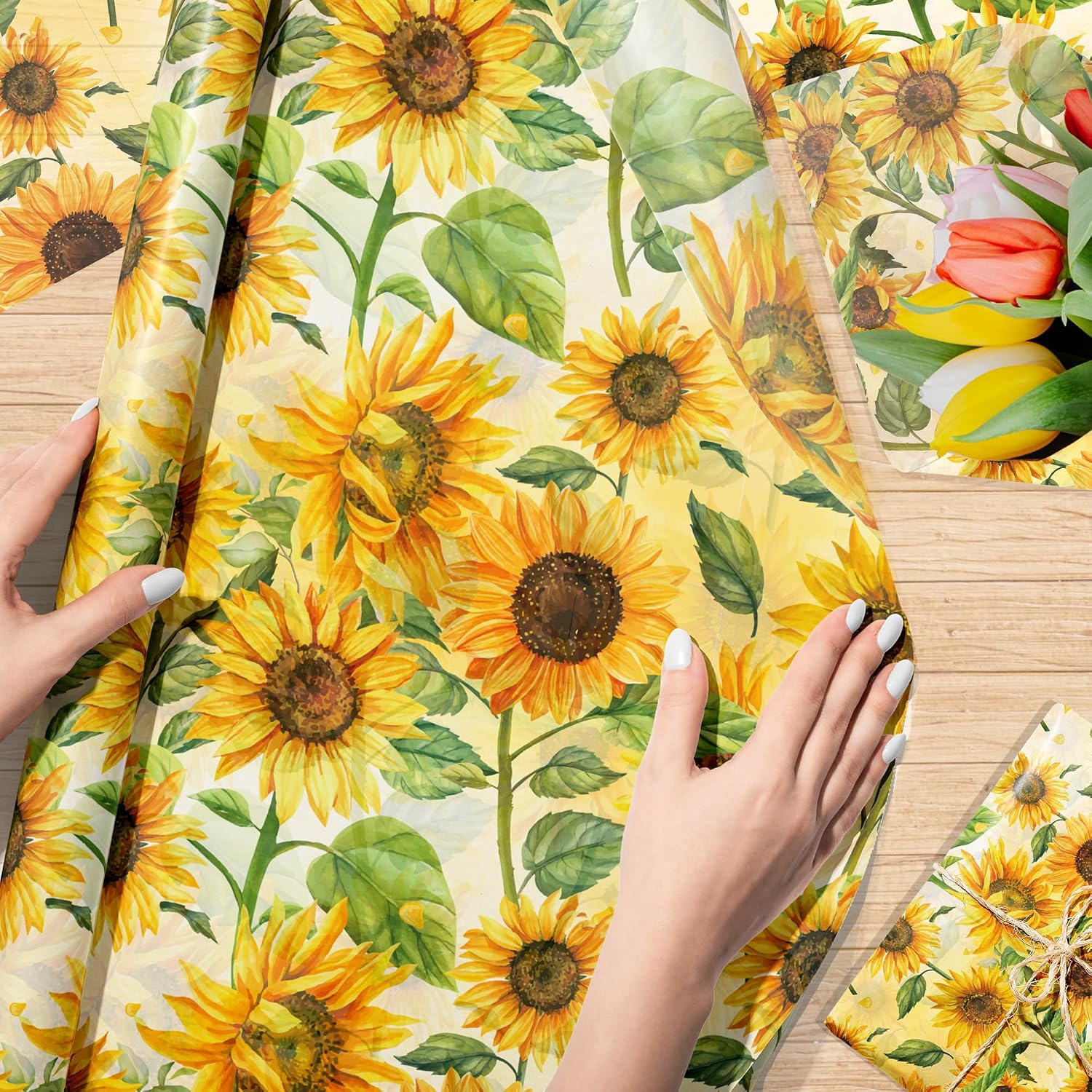 50 Sheets Sunflower Tissue Paper Sunflower Pattern Gift Wrapping Paper Watercolor Floral Decorative DIY Gift Crafts for Birthday Baby Shower Wedding Holiday Craft Gift Decor, 14 * 20inches