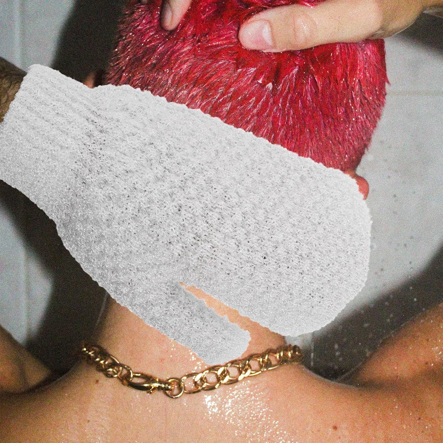 Exfoliating Bath Mitt Pair White, Body Scrubber Gloves for Shower, Skin Remover Washcloth Suitable for Women and Men