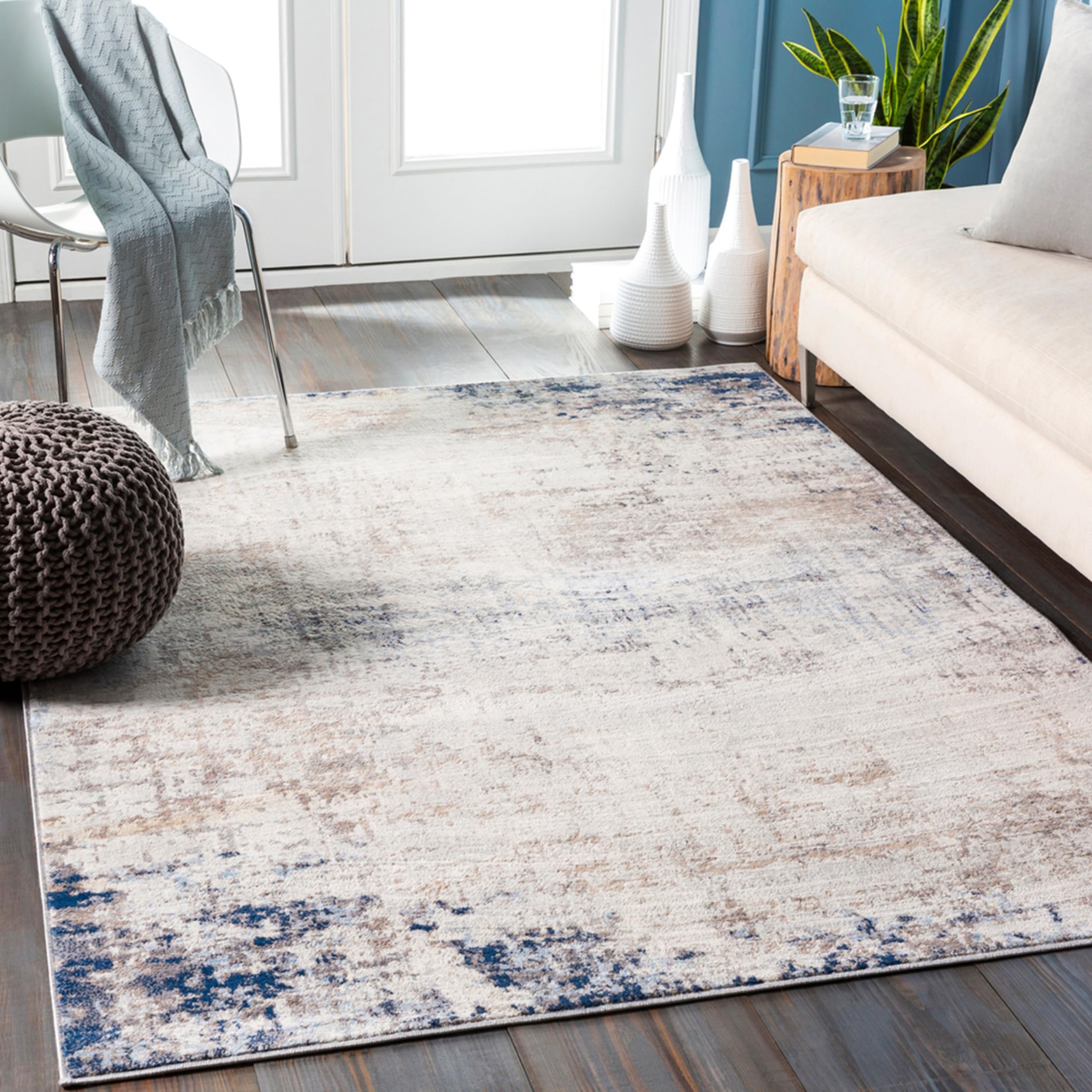 Livabliss Utrecht Abstract Rug - Runner Rugs Living Room 80x220 cm, Hallway, Dining Room Area - Modern Marble Large Rug, Soft Luxurious Easy Care Medium Pile, Ivory, Grey and Blue