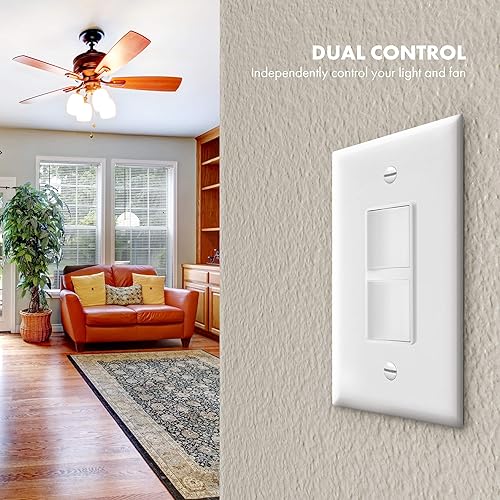 Miniatura 3 de ENERLITES Interruptor decorador de combinación de doble paleta, terminal de tierra, cables de cobre solamente, un polo o 3 vías, grado