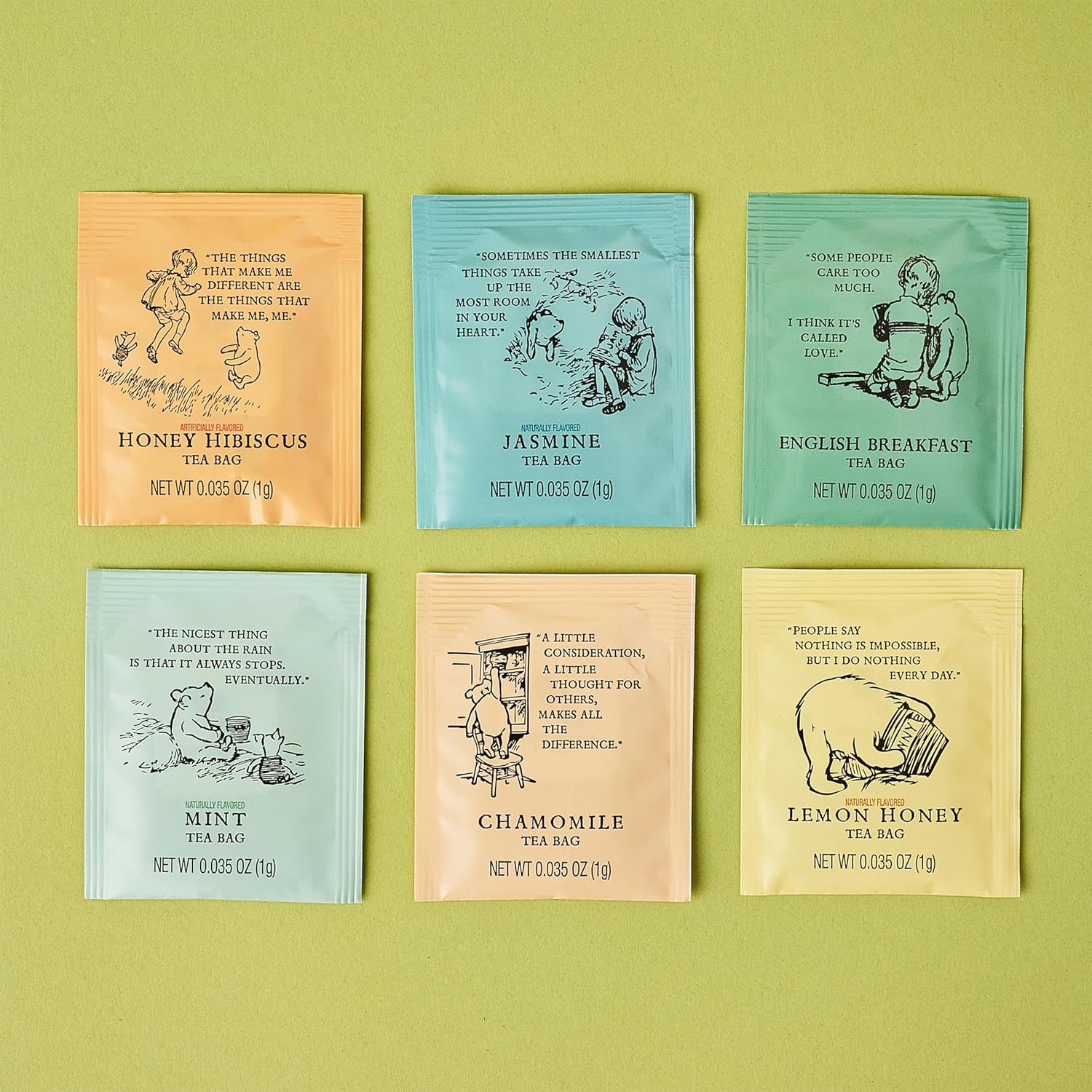 Thoughtfully, Classic Winnie-the Pooh Tea Collection Gift Set, Includes 60 Premium Tea Bags with Nostalgic Quotes from A.A. Milne, 6 Flavors, Cozy Literary Tea Gift