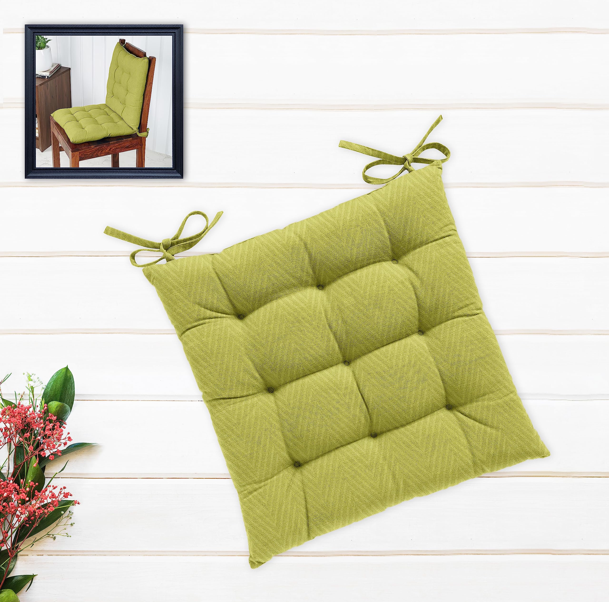 Oasis Home Collection Cotton Shell | Mixfiber Filled |Multipurpose Chair Cushion/Pad with Ties - Pack of 1 (40x40CM - 16"x16", Green) (B07WXS3J2W) Amazon Price History, Amazon Price Tracker