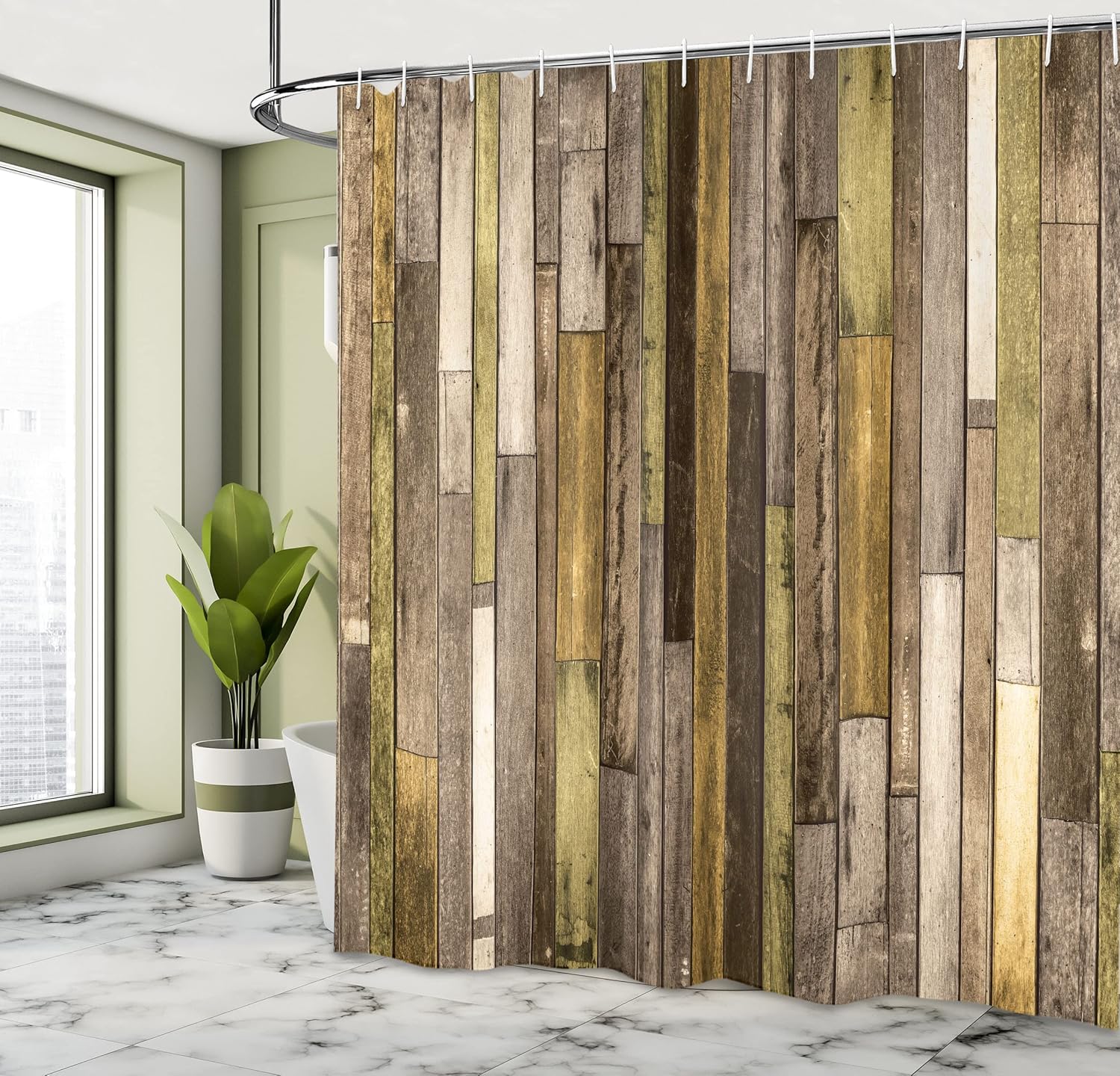 Ambesonne Wooden Print Shower Curtain, Brown Old Hardwood Floor Plank Grunge Lodge Garage Natural Rural Graphic, Cloth Fabric Bathroom Decor Set with Hooks, 69" W x 84" L, Caramel Camel