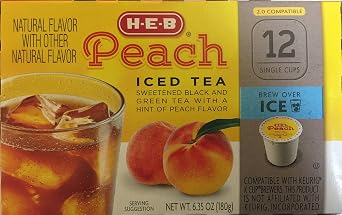 H.E.B Peach Iced Tea 12 Single Cups Compatible with Keurig K-cup Brewers