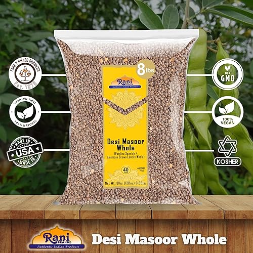 Miniatura 6 de Rani Desi Masoor (Masur) Entero 128oz (8lbs) 8.0 lbs (aka. Pardina Lentejas marrones españolasamericanas enteras) a granel  Todo natural  Vegano