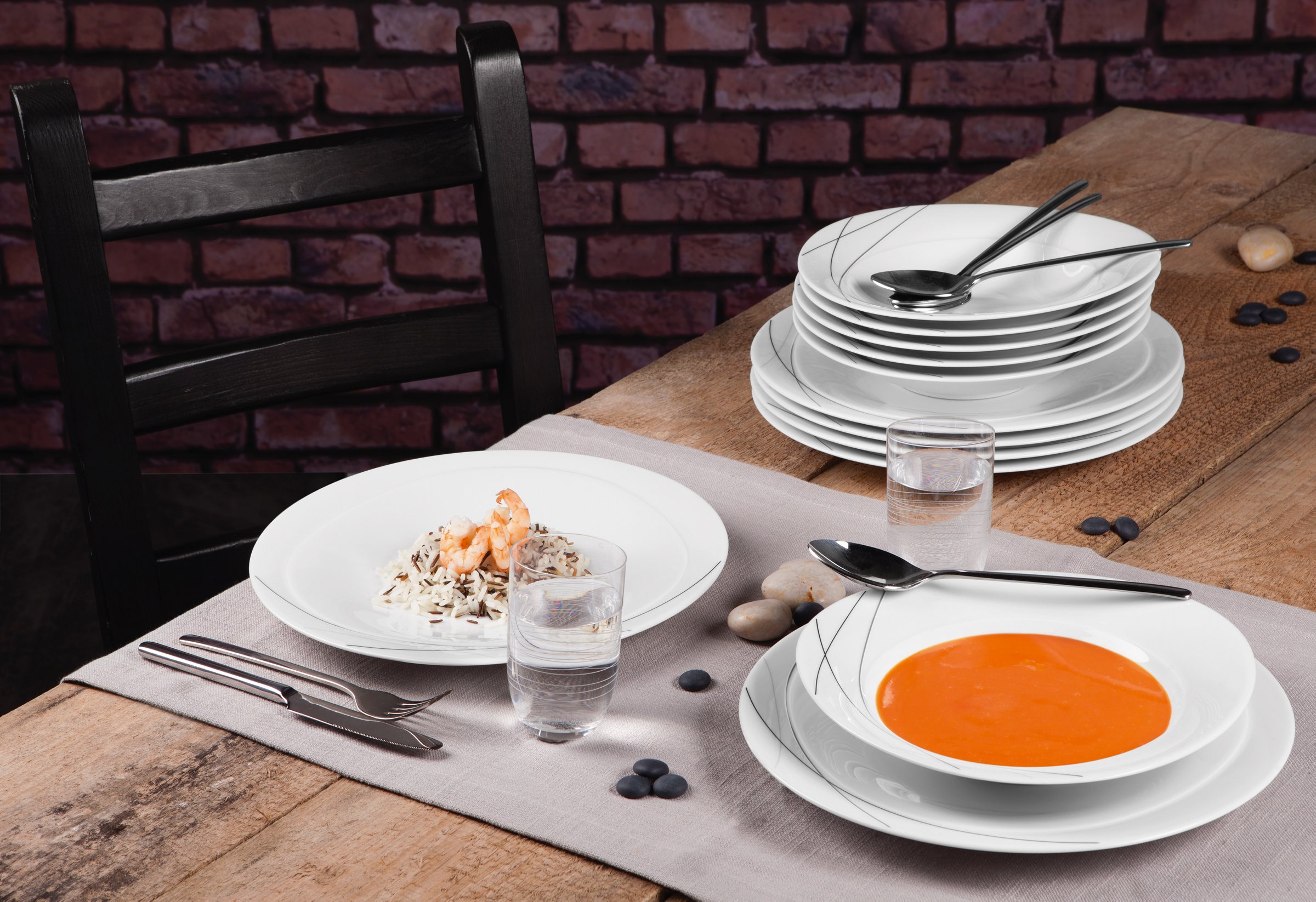 Seltmann Weiden 001.706999 Tafelservice 12-teilig Trio Highline, Weiß, 32.3 x 32.3 x 23.5 cm