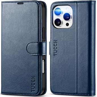 TUCCH Case Wallet for iPhone 16 Pro Max, RFID Blocking Folio, Dark Blue