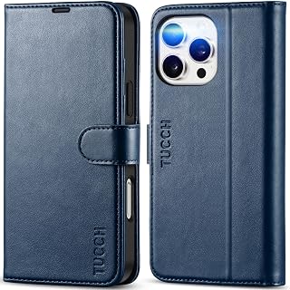 TUCCH Case Wallet for iPhone 16 Pro Max, RFID Blocking Folio, Dark Blue