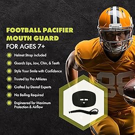 DAMAGE CONTROL Pacifier Mouthpiece - Football Mouthguard with Helmet Strap, Protects Teeth, Jaw & Mouth - Mouth Piece for Sports, No Boiling, Allows Airflow - Gear for Adults & Youth (Black)