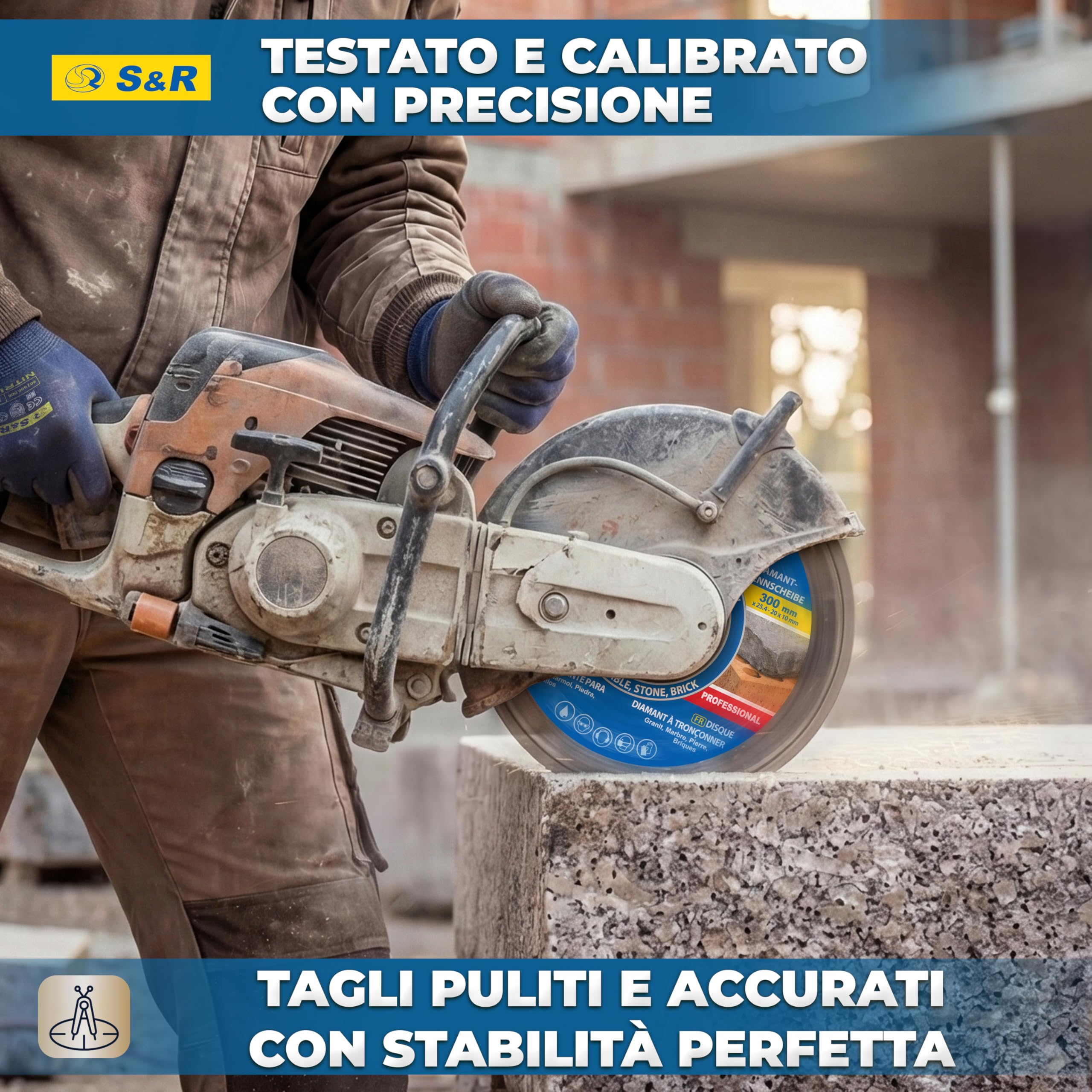 S&R Disco Diamantato Professionale 300 mm Segmentato Laser – Disco da Taglio Diamantato per Gres Porcellanato, Ceramica Dura, Granito, Marmo, Pietra e Mattoni – Foro 25,4 mm – Segmenti 10 mm.