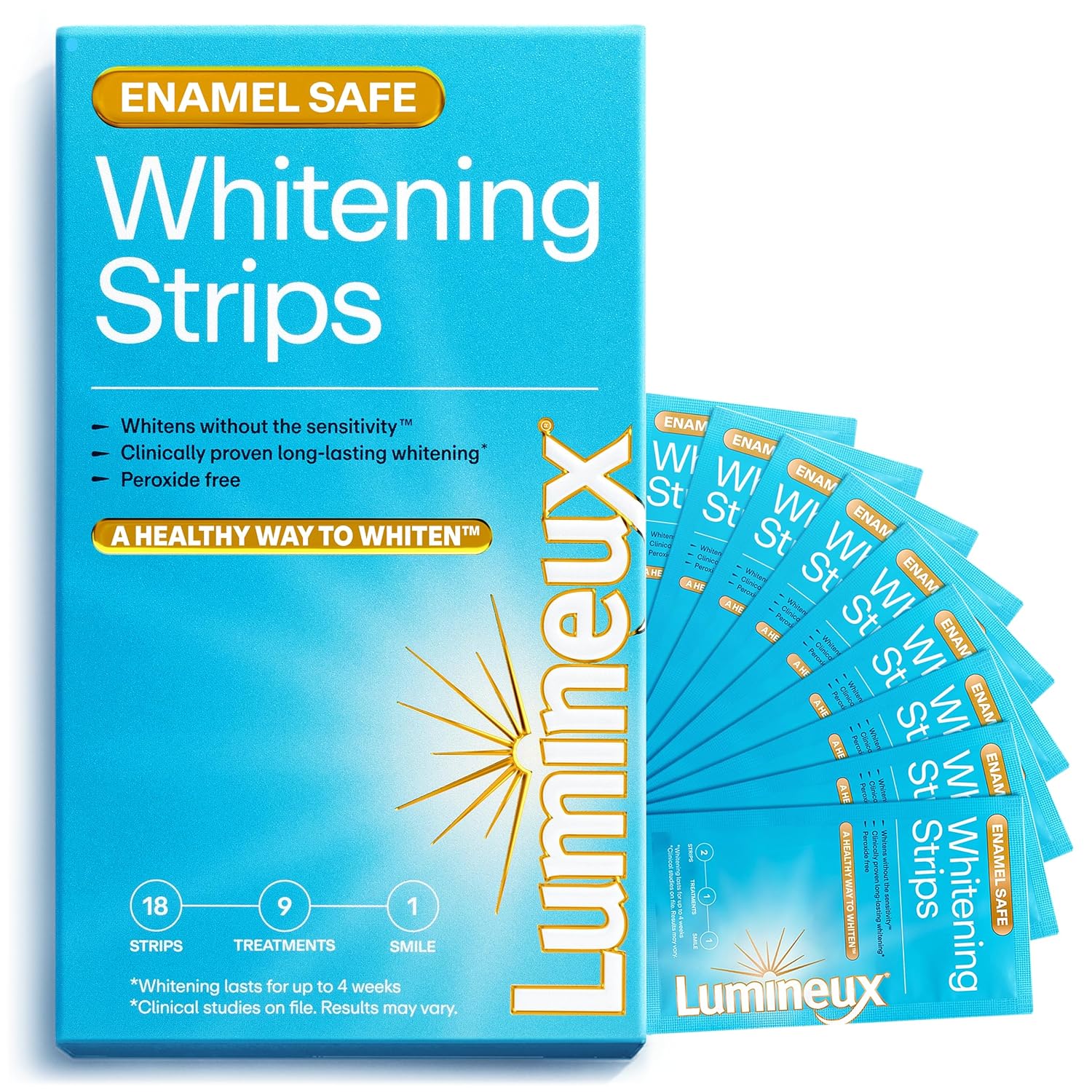 Lumineux Teeth Whitening Strips Kit - 9 Treatments 1 Month - Peroxide Free - Enamel Safe for Whiter