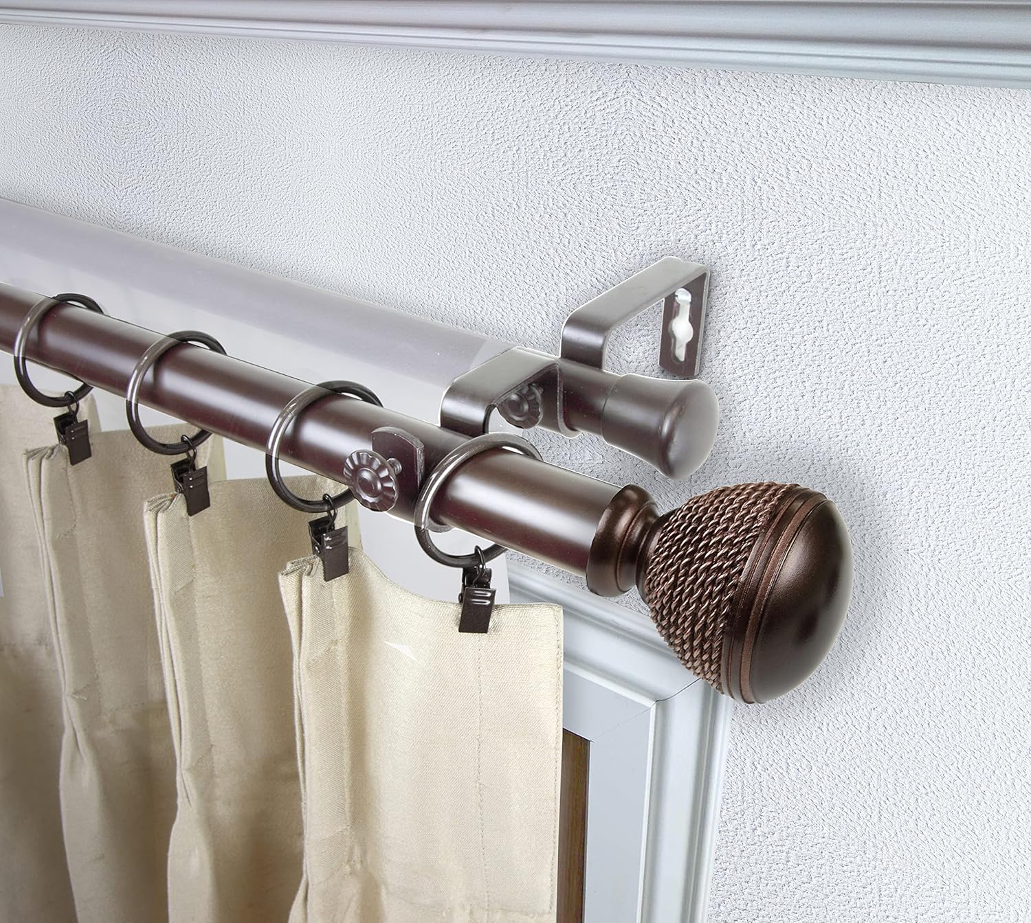 Octogone 1" Double Curtain Rod 28-48 inch - Black