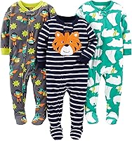Vista 20 de Simple Joys by Carter's - Pijama de forro de vellón resistente al fuego para niños pequeños y bebés, holgada, con pies, paquete de 3