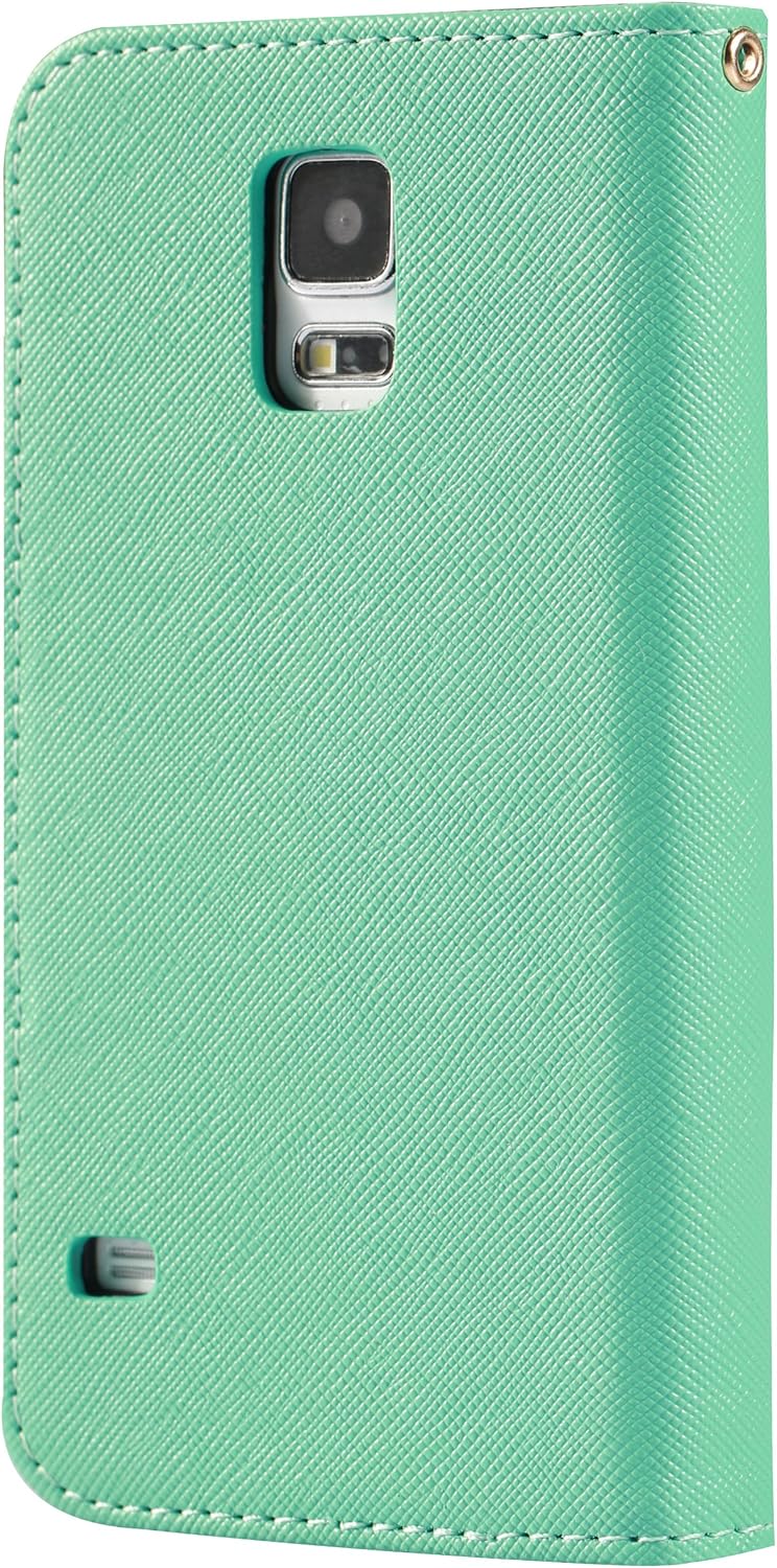 Galaxy S5 Case,by HiLDA,Wallet Case,PU Leather Case,Credit Card Holder,Flip Cover Skin,Galaxy SV I9600[Mint Green]
