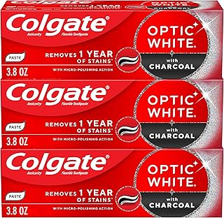 Colgate Optic White with Charcoal Teeth Whitening Toothpaste, Anticavity Toothpaste with Fluoride, Cool Mint Flavor, 3 Pac Price In India