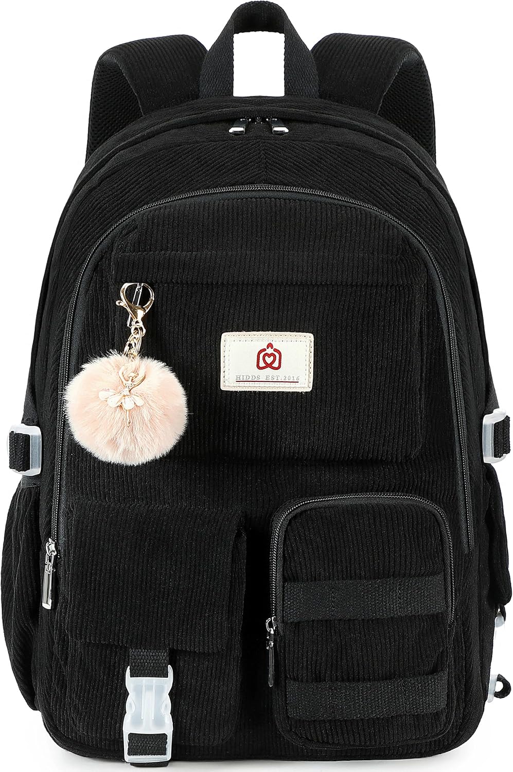 Hidds School Backpack for Teens Girls Women 15.6 Inch Laptop College Backpacks Corduroy Kids Bookbag Students Travel Daypack Womens (Black)