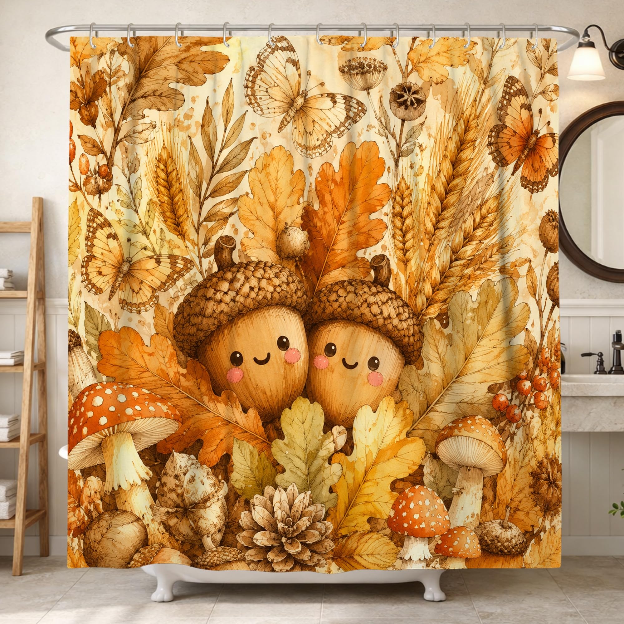 Rideau de douche rustique orange pour salle de bain style cottage