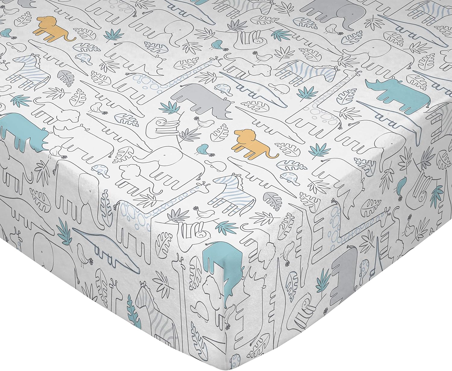 Lolli Living 4-Piece Cotton Baby Crib Bedding Set with Safari Animals Pattern. Complete Set with Comforter, 2 Fitted Sheets, and Bed Skirt.