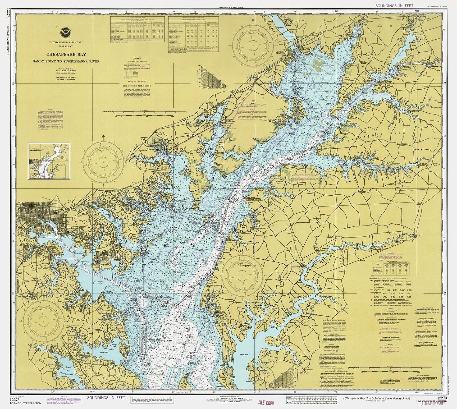 Historic Pictoric Chesapeake Bay - Sandy Point to Susquehanna River 1982 Nautical Chart Print - 30in x 24in
