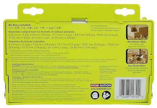 Miniatura 2 de Ryobi A9FS8R1 - Juego de brocas Forstner de 8 piezas X-Wing para carpintería